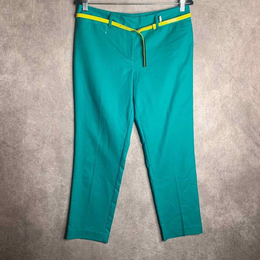 Madison Womens Pants Size 8 Green Straight Leg Belted Cropped Mid Rise Pockets‎